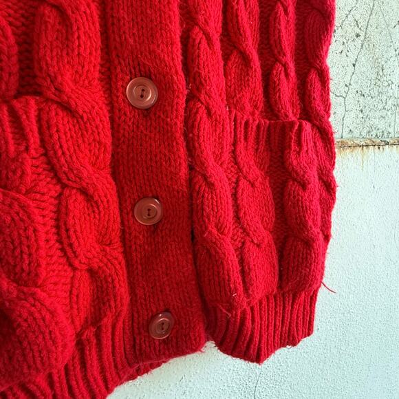 Vintage Cable Knit Sweater Vest Chunky Knit Sleeveless Cardigan 70s Retro Preppy - Picture 3 of 5